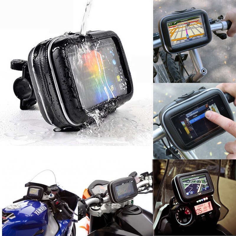 Support GPS pour guidon de moto, avec étui étanche à fermeture éclair pour écran de 4.3 pouces Garmin TomTom Magellan GPS