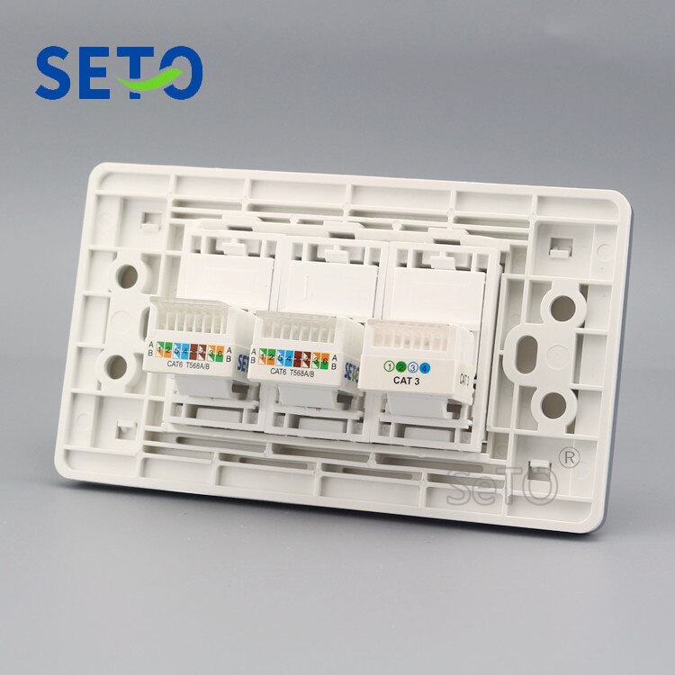 SeTo 120 Type 2 Poorten Cat6 Netwerk + RJ11 Cat3 Telefoon Panel Wandplaat Socket Keystone Faceplate
