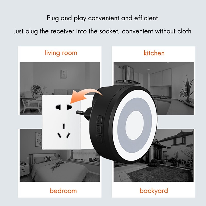 Touch Wireless Doorbell Home Pager Doorbell Smart Music Dingdong Waterproof EU Plug