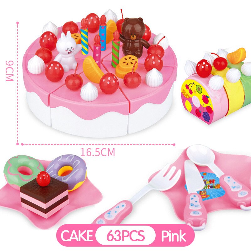 39-103Pcs Kids Cartoon Cake Pretend Play Kitchen Toys Fruit Cake Cutting Birthday Cake Sets Play House Toy for Children Girls: TC0079 HHDG63 PINK