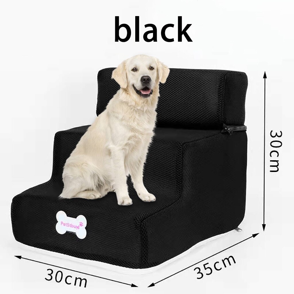 Breathable Mesh Foldable Pet Stairs Detachable Pet Bed Cat Dog Ramp 3 Steps Dog Bed Washable Pet cats Pads Products for Dog: Black 