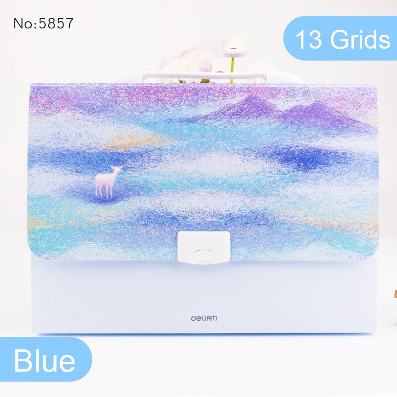 Cartella di File A4 cartella di File carina multistrato cartella trasparente Organizer borsa di archiviazione catalogo cartella di archivio semplice: 13 layers dream blue
