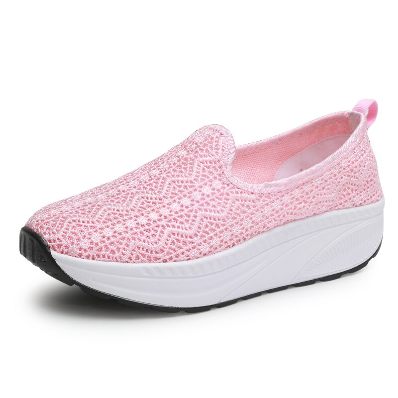 Pink Fitness Shoes Women Round Toe Swing Shoes Women Lace Breathable Sport Sneakers Height Increasing Zapatillas Deporte Mujer: Pink / 7