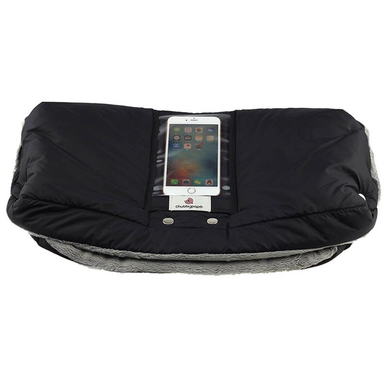 Winter Baby Stroller Gloves Clutch for Stroller Hand Muff Waterproof Hand Cover Pram Accessories Warm Mittens with Phone Pocket: black