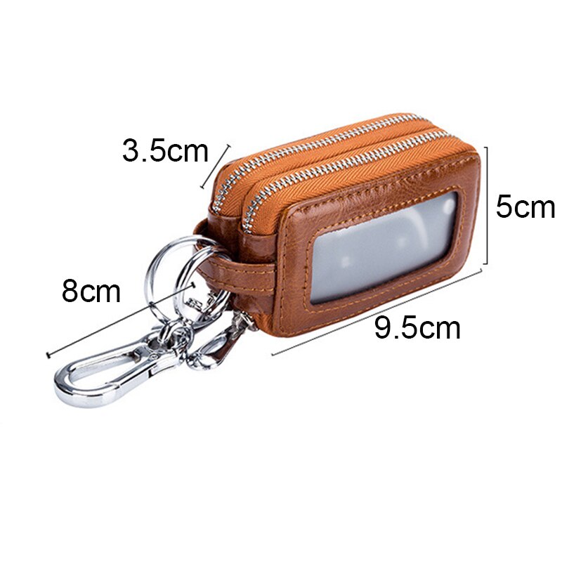 Leder Hause Auto Schlüssel fallen Doppel Tasche Reißverschluss Mini Brieftasche Männer und Frauen Keychain transparent Tasche Dunkelbraun