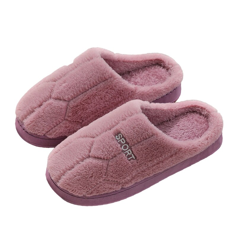 Winter Women Warm Home Shoe Plush Slippers Couples Warm Non-slip Floor House Slippers Soft Indoor Shoes For Man Floor Slides: purple / 38-39