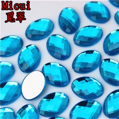 Micui 100Pcs 10*14mm Oval Shape Flat Back Rhinestone Applique Acrylic Stone Crystals Non Hotfix Crafts Jewelry Accessories MC772: Sky blue