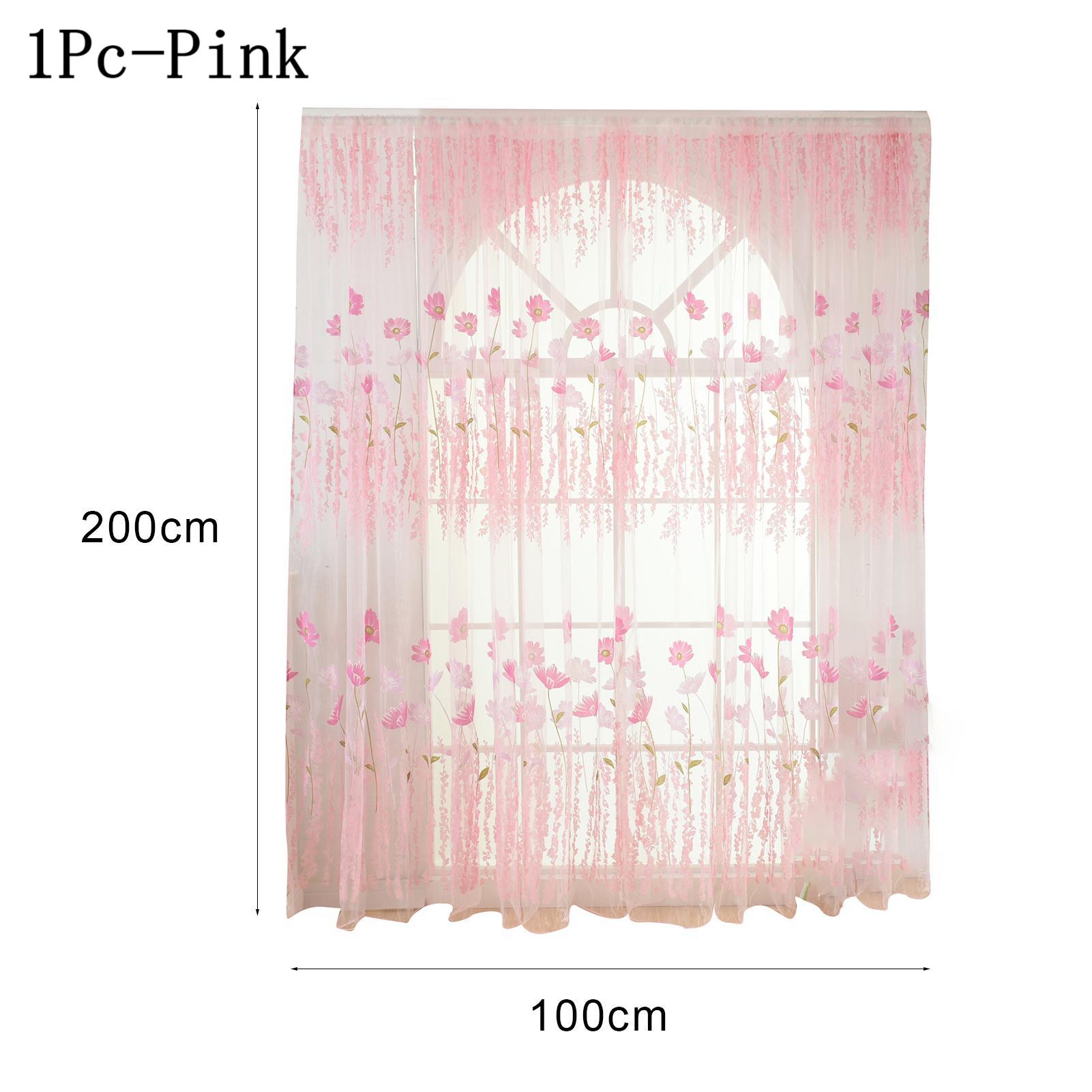1Pc/2Pcs Soft Curtain 1*2m / 1*2.7m Lightweight Voile Curtain Reusable Polyester Peony Flower Printed Curtain Room Decoration: PURPLE