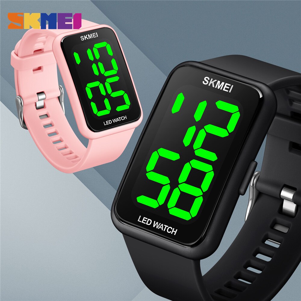 Skmei LED-digitaluhr mit datumsanzeige für damen, oben-marken, wasserdicht bis 5 Bar, damenuhr, relogio feminino