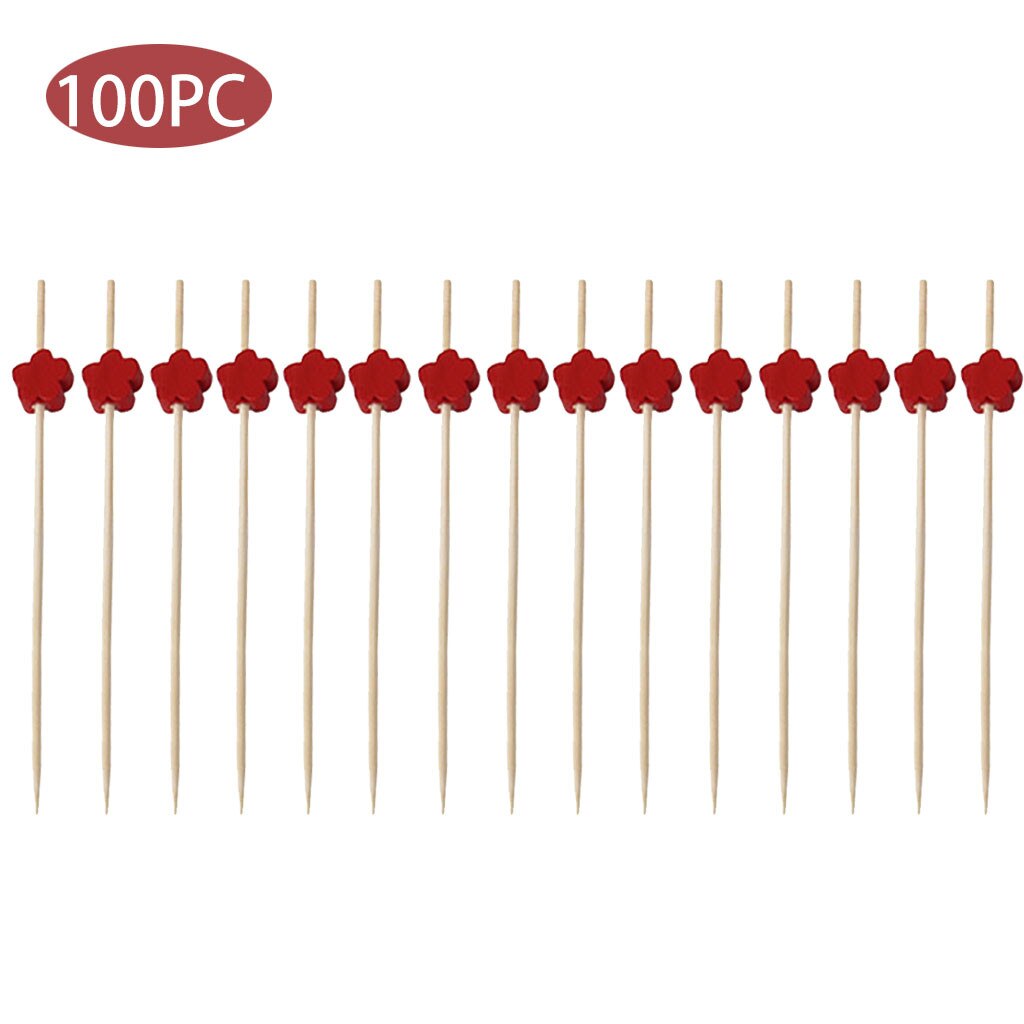 100pc bambu pick buffé frukt gaffel fest dessert stick cocktail spett hjärta blomma bambu pick buffé cupcake frukt gaffel fest: B