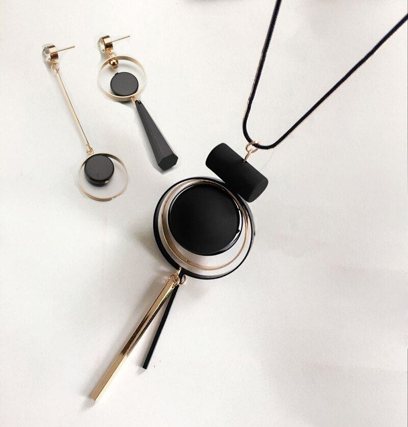 Vrouwen Sieraden Sets Asymmetrische Geometrische Cirkel Oorbel Trui Keten Kettingen Voor Vrouw Meisje Festival: A-Earring Necklace