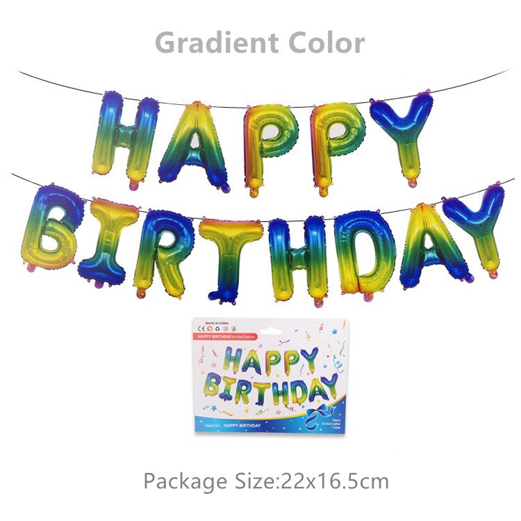 16 inch Letters HAPPY BIRTHDAY Foil Balloons Happy Birthday Party Decoration Kids Alphabet Air Balloons Party Decoration: Gradient Color