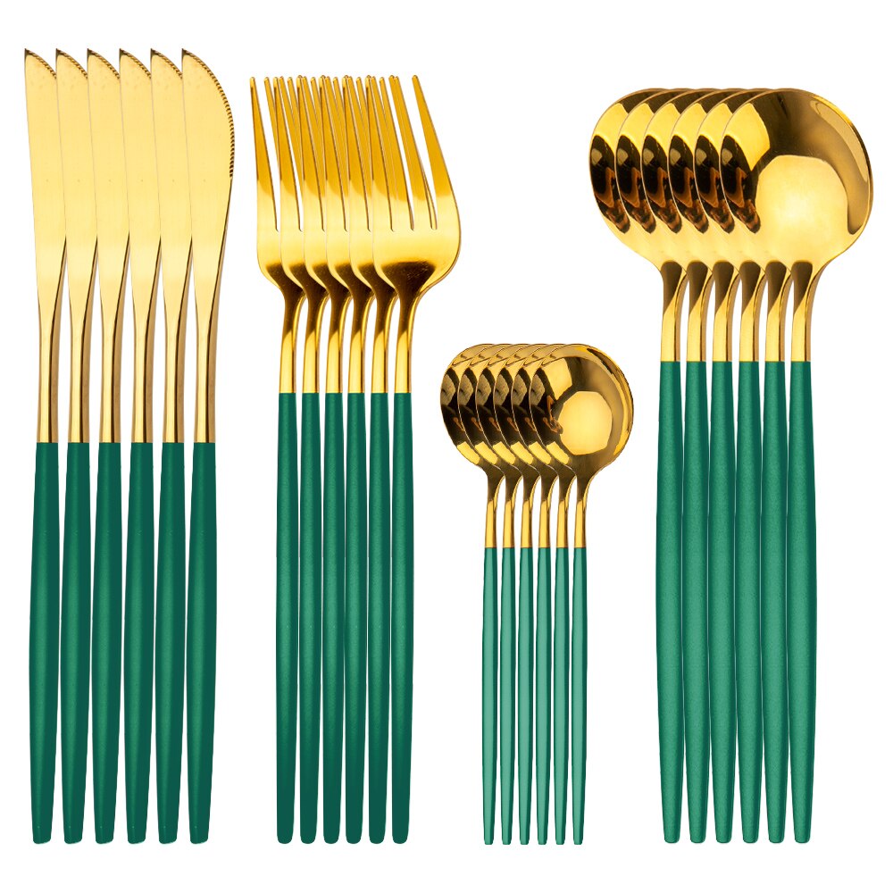 Merry Christmas Cutlery Set 24 Piece Christmas Dinnerware Knife Fork Spoon Set Tableware Christmas Decorations For Home: 24pcs Green Gold