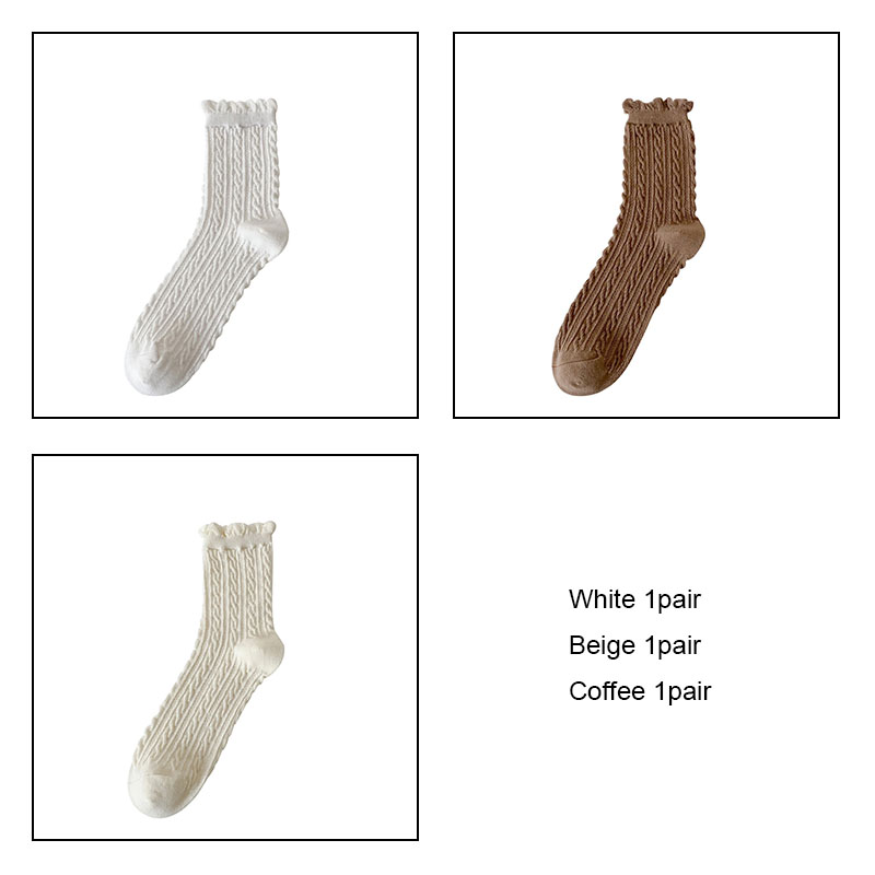 Women cotton socks 3pairs/lot Bubble mouth Retro japanese style collage socks girl female socks VKMONY: White1Beige1Coffee1