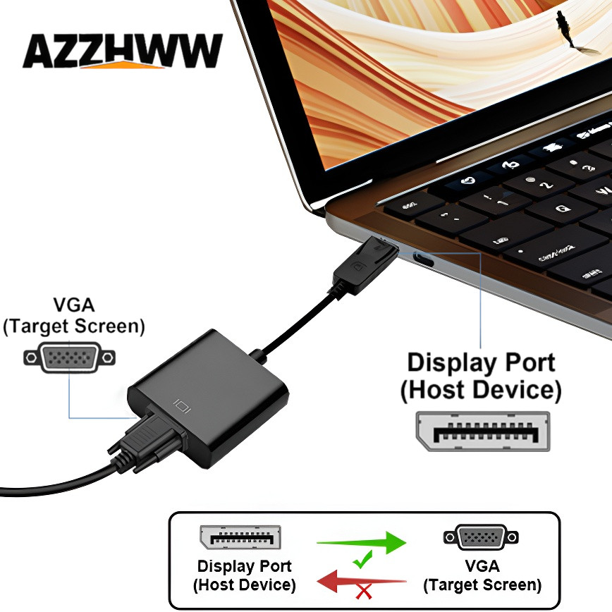 DisplayPort to VGA Converter HD 1080p DP to VGA Adapter (Male to Female) For Computer Desktop Laptop PC Monitor Projector HDTV