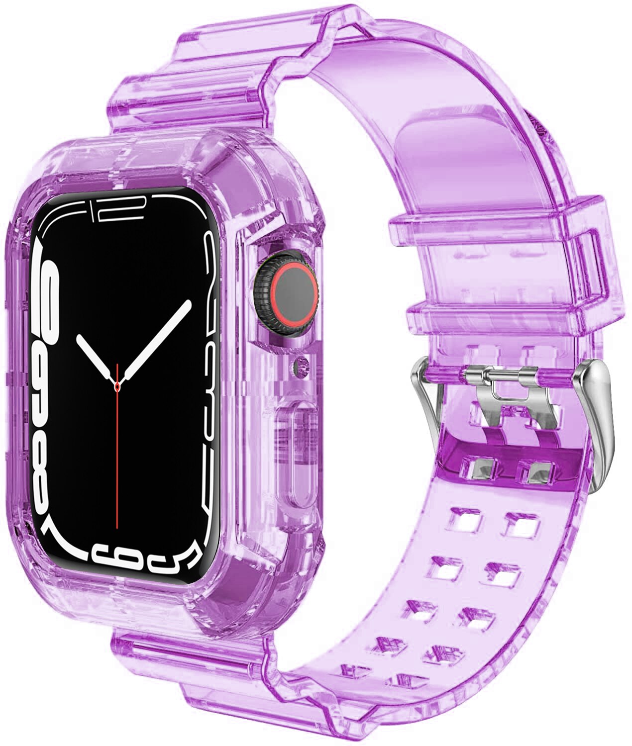 Case+Strap for Apple Watch Band 44mm 40mm 45mm 41mm 42mm 38mm Accessories Transparent Silicone Bracelet iWatch series 3 5 6 se 7: Transparent purple / 42mm or 44mm or 45mm