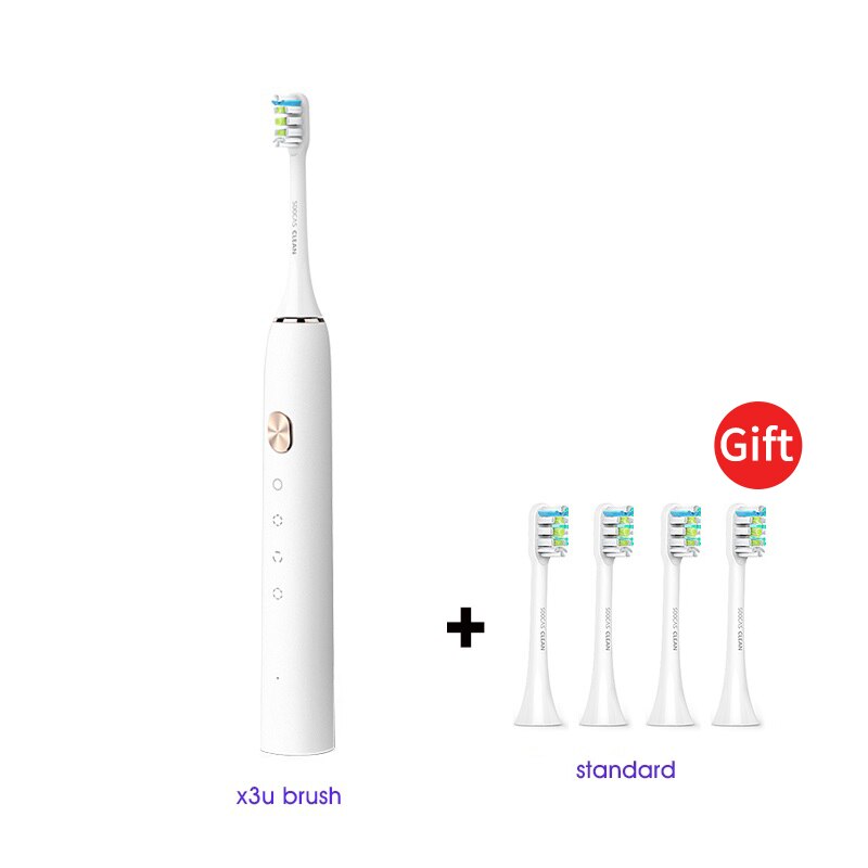 SOOCAS X3U – brosse à dents électrique ultrasonique, mise à niveau automatique, charge rapide, brosse à dents étanche pour adulte: white add 4 heads