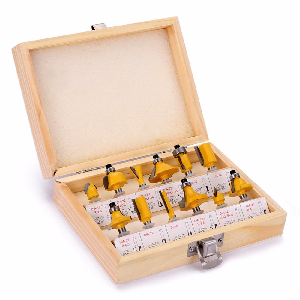 VACK 12pcs Milling Cutter Router Bit Set 1/4 shank Wood Cutter Carbide Mill Woodworking Trimming Engraving Carving Cutting Tools