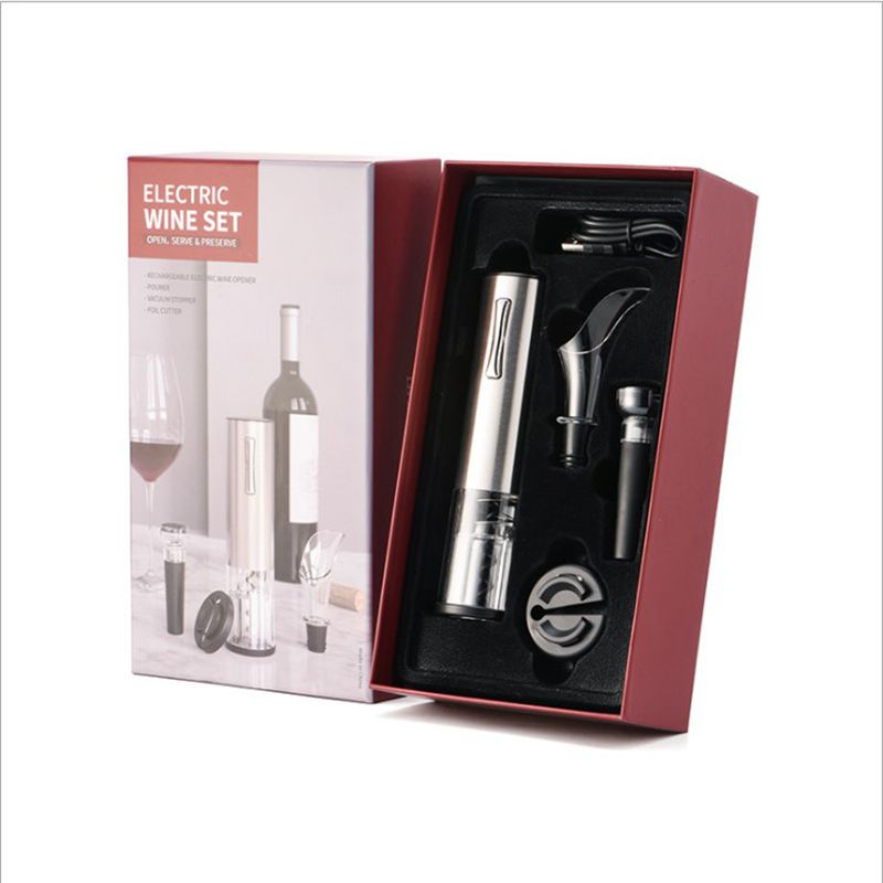 Dry Battery Electric Wine Opener Automatic Bottle Opener Corkscrew Red Wine Opener Foil Cutter Set for Kitchen Tool: Gift box packaging1