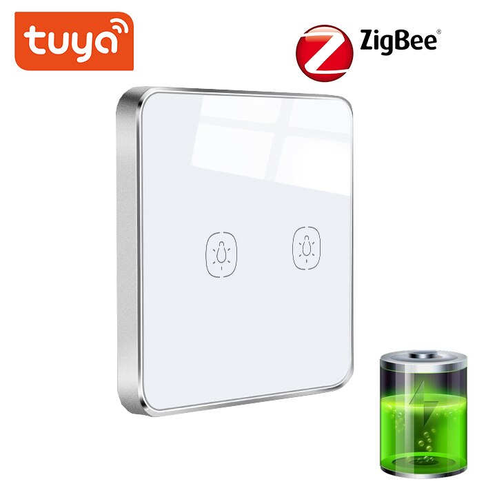 Tuya ZigBee Batterie Schalter, Szene Tafel Schalter Eine Geschmack Automatisierung Arbeits mit TuYa ZigBee Hub, eine-klicken verknüpfung: Weiß 2Gang EU