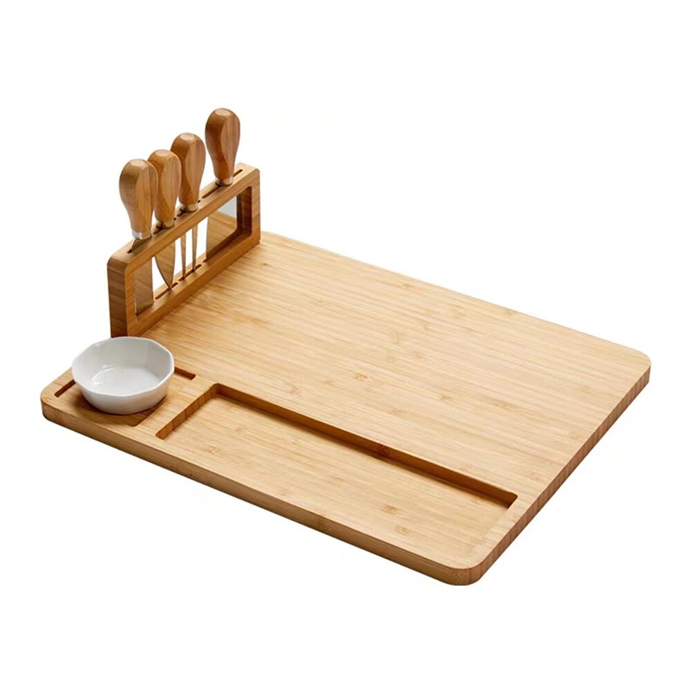 Bamboo Cheese Board Cutlery Knif Set With Slide Out Drawer 4 Knives Cooking Tools Cheese Knife Cheese Slicer Fork Scoop: Default Title