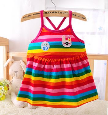 Vestido de algodón para bebé de 0 a 2 años, Rayas de colores, ropa de verano,
