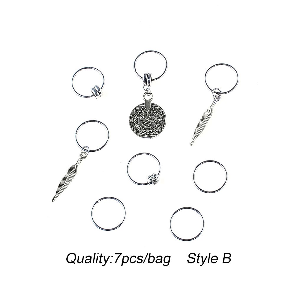 7 unids/bolsa de trenza de pelo plateada, puños de pelo con cuentas, amuleto de tubo de Rastas, accesorios de extensión