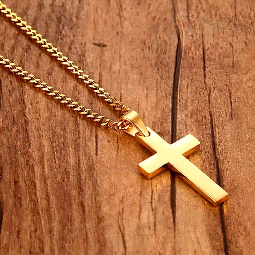 Male Black Inverted Cross Pendant Necklace For Men Stainless Steel Choker Jewelry