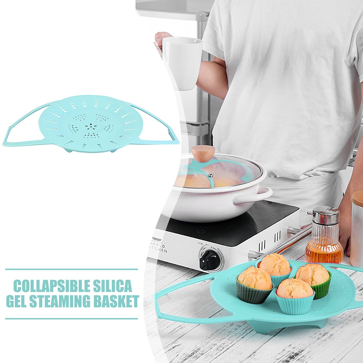 1PC Silicone légumes panier vapeur sans BPA Silicone idéal pour instantané pour la cuisson à la vapeur des aliments et légumes pliant Non-rayé