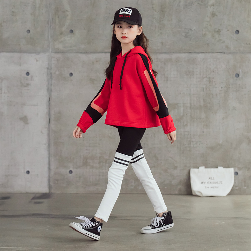 Herfst Kinderkleding Meisjes Hooded Sweatshirt Tiener Meisjes Katoen Patchwork Sweater Mode Toevallige Sweater, #9117