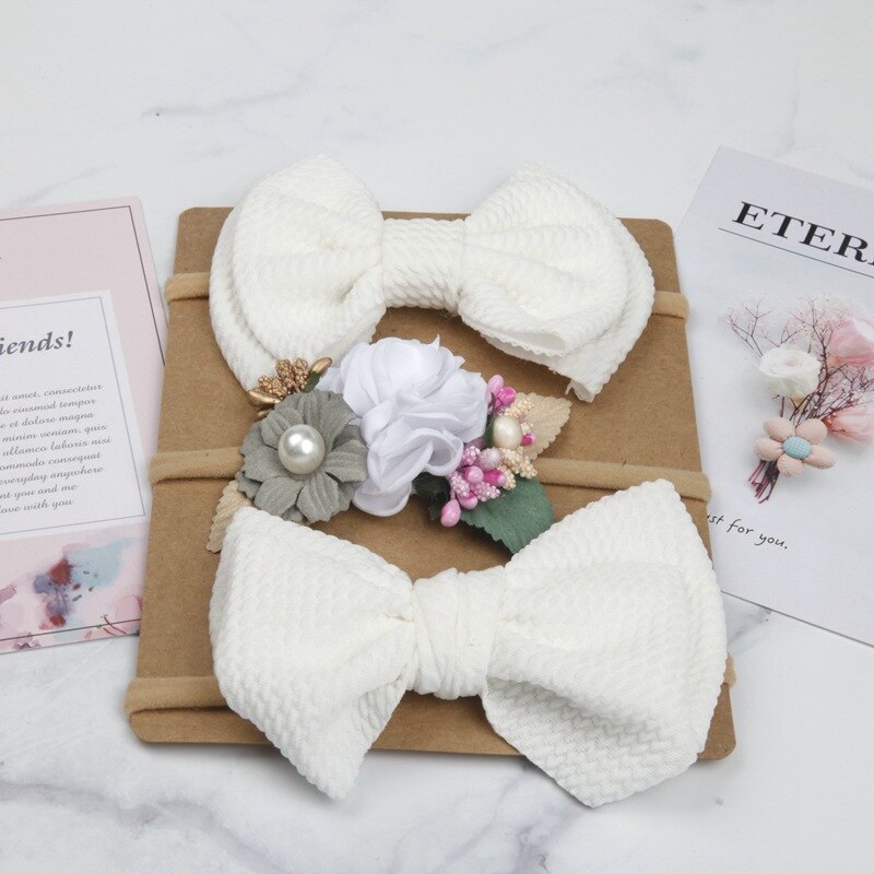 3Pcs/Set Cute Bow Flower Baby Headband For Newborn Elastic Baby Girl Hair Band Turban Haarband Baby Hair Accessories: as the picture 3