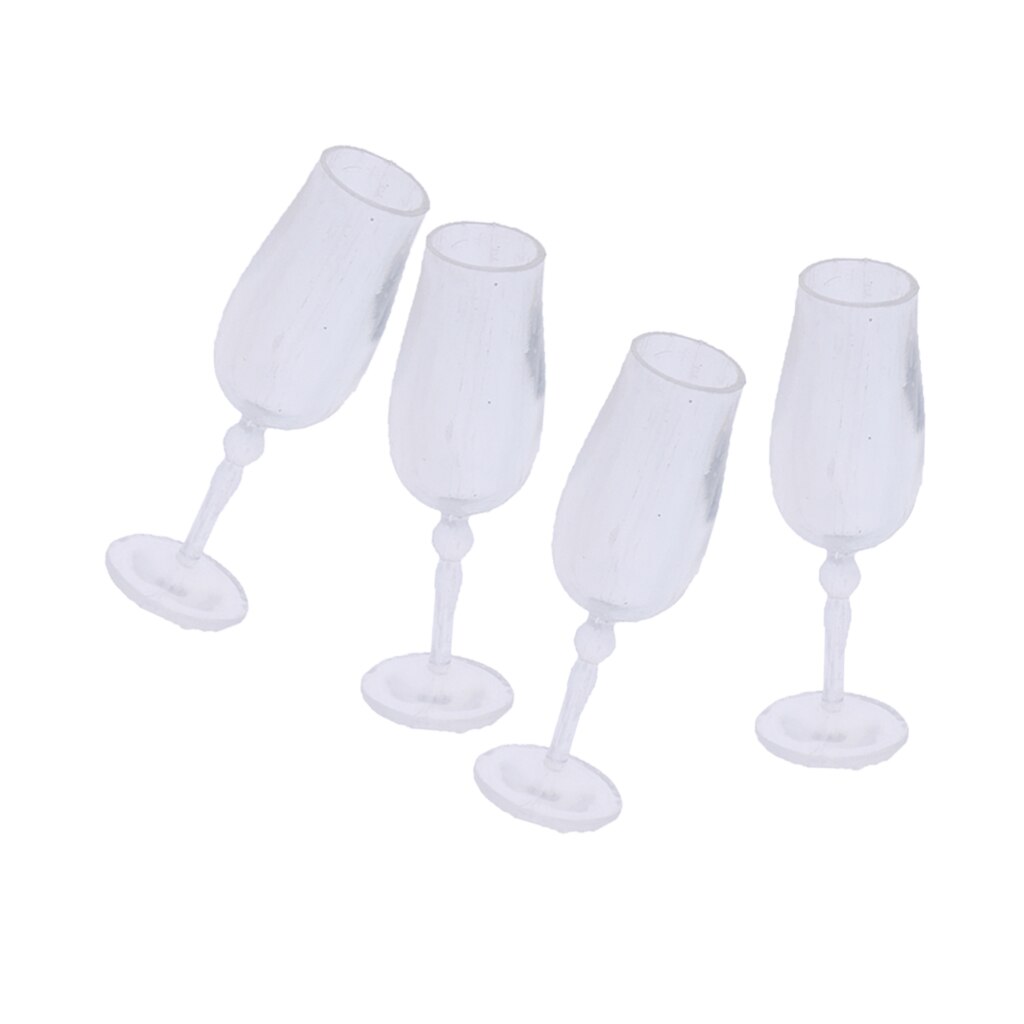 4 Pieces 1/12 Dollhouse Miniature Clear Wine Glass Juice Cup Goblet Model