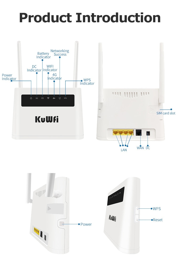 KuWFi 4G routeur débloqué 4G carte SIM routeur Wifi CAT4 150Mbps batterie intégrée sans fil CPE prise en charge 32 utilisateurs et Ports Lan RJ45