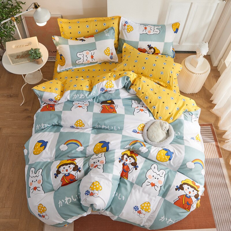 3/4Pcs Kawaii Beddengoed Sets Leuke Perzik Laken Set Met Kussensloop Voor Meisje Beddengoed Set Twin volledige Queen King Size Dekbedovertrek