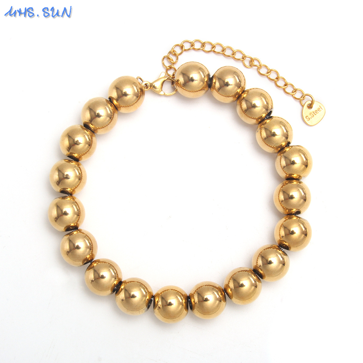 MHS.SUN-pulsera de cuentas lisas impermeable, brazalete ajustable de bolas redondas de acero inoxidable, Color dorado y plateado, joyería de Unisex