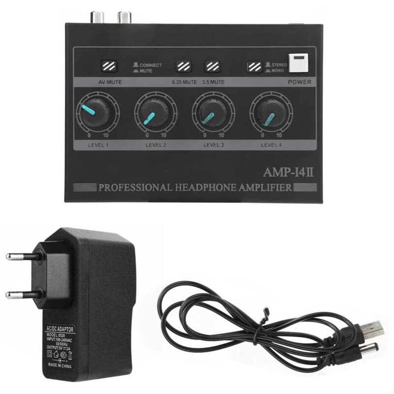 2022 Professionele 4Way Hoofdtelefoon Versterker Ondersteuning Lotus 6.35Mm Jack 3.5Mm Ingang Oortelefoon Versterker AMP-i4 (100-240V): EU Plug
