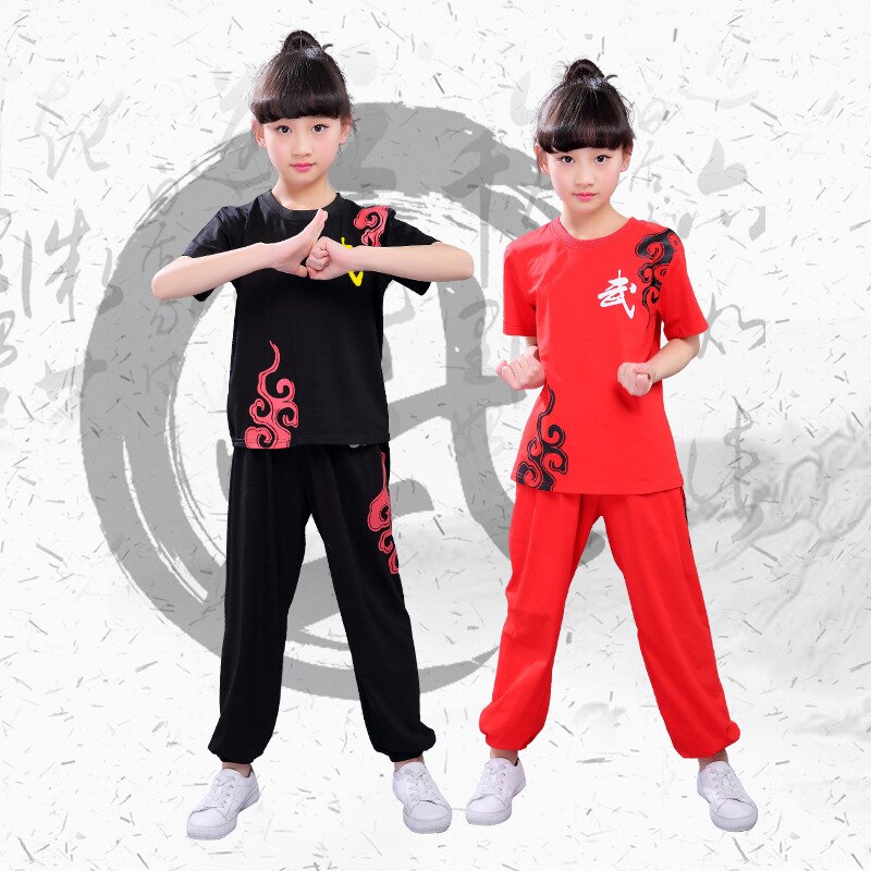 Kinderen Chinese Traditionele Korte Mouwen Wushu Kleding Vechtsport Uniform Kung Fu Pakken voor Meisjes Jongens Ochtendgymnastiek Kleding