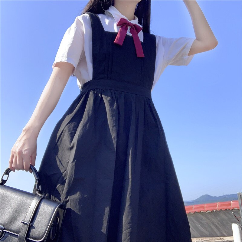 japanese style CollegeStudents High-Waisted Long Suspender Dress Female Summer school uniform jk uniform uniformes estudiantes