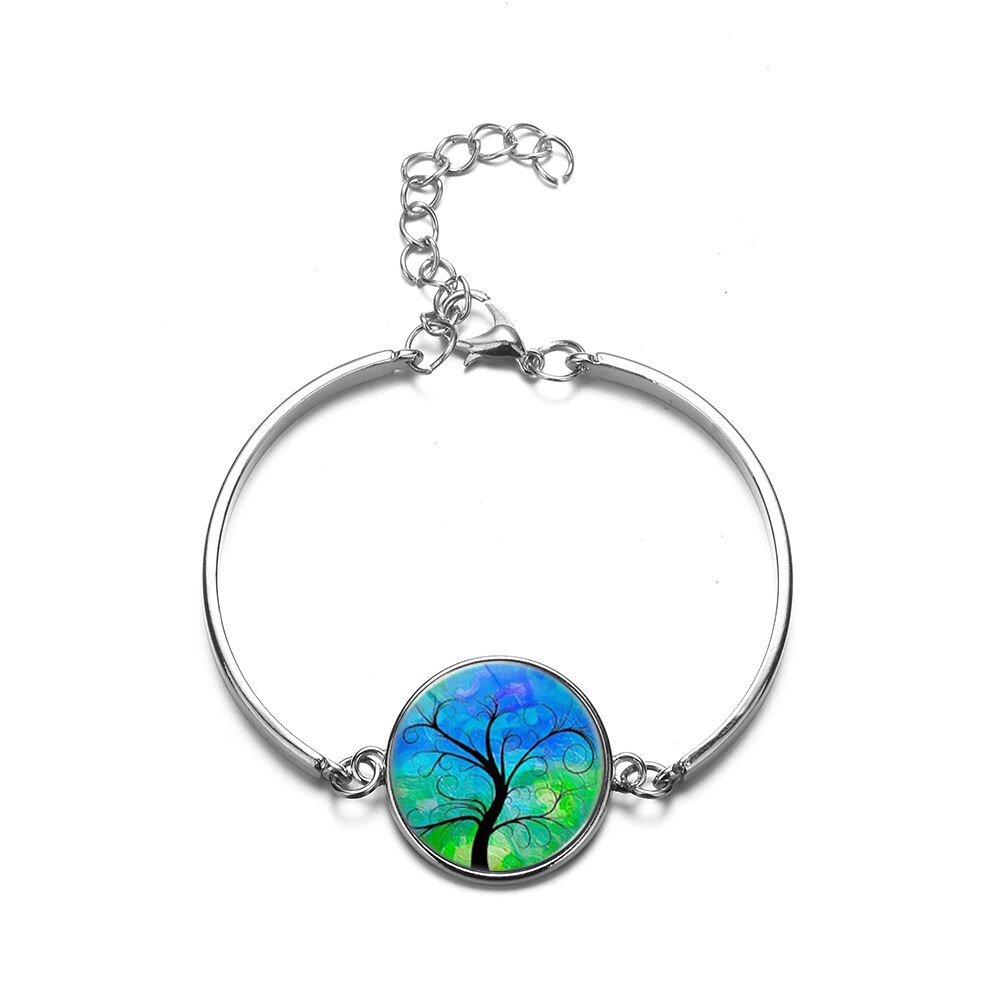 SONGDA Baum Des Lebens Armbänder & Armreifen Silber Farbe Glas Cabochon Kette Armband Armreif für Frauen Manschette Armband: Style 3