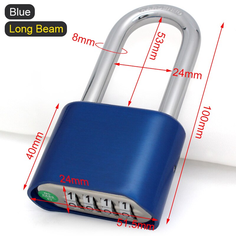 Long Shackle Combination Lock Outdoor Waterproof Padlock for School Gym Sports Locker Fence Gate Toolbox Case Hasp Storage Locks: Blue Long Beam