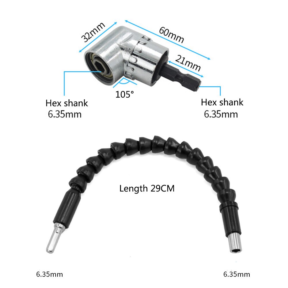 1/4 Hex Socket Right Angle Drill Adapter Attachment Extension Tool 105 Degree Angle Driver Drilling Shank Screwdriver Magnetic