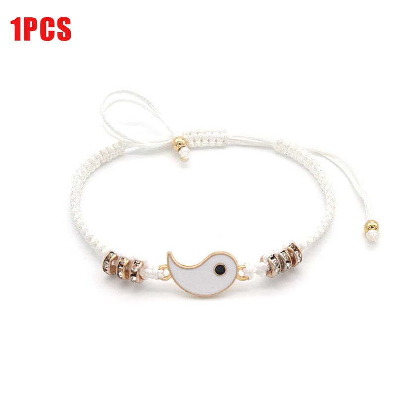 Set di collane per bracciali coppia Tai Chi cinese Fengshui porta fortuna cordoncino di cuoio bracciale intrecciato ciondolo in lega regalo braccialetto intrecciato: White White Color