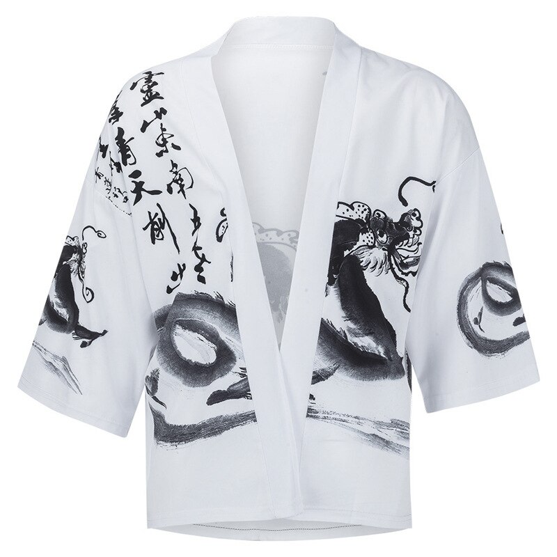 Chinese Inkt Schilderij Print Kimono Streetwear Haori Mannelijke Yukata Samurai Kimono Karate Shirt Japanse Kimono Vest Mannen
