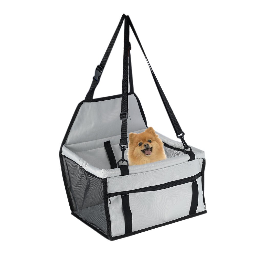 Folding Dog Carrier Kennel Seat Booster Pets Travel Protector Dog Car Seat Cover Basket with Mesh Hanging Bag for Puppy Cats: Gray