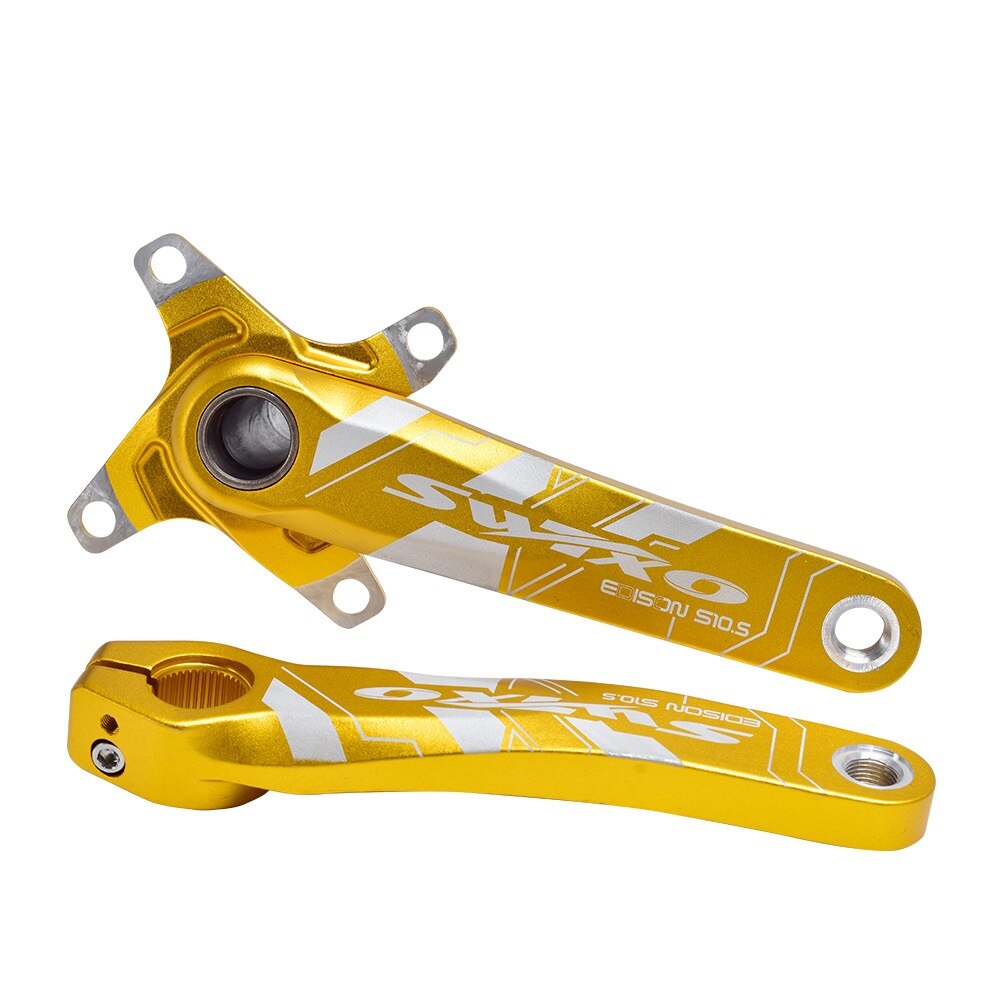 Fiets crankstel 170mm 104 bcd mtb fiets crank smal breed kettingblad 32/34/36/38t met trapas fiets crank tandwiel onderdelen: Gouden krukas
