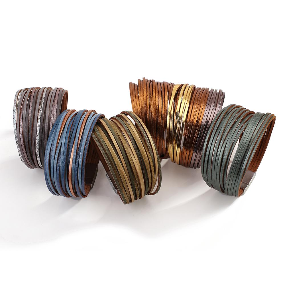 ALLYES Boho mehrschichtig Dünne Streifen Leder Armbänder für Frauen Damen Einfache Breiten wickeln Armbinde Weiblichen Schmuck