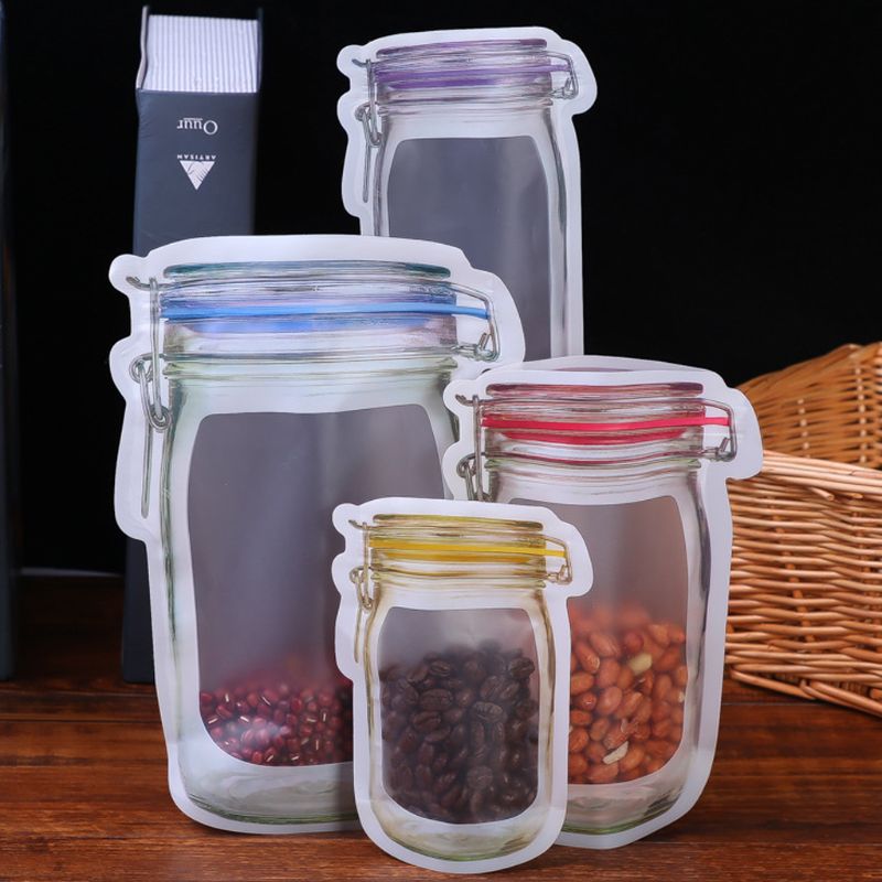 Reusable Mason Jar Bottle Bags Zipper Seal Lock Food Saver Storage Fresh Pouch