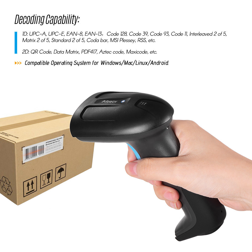 Handheld 3-in-1 Barcode Scanner BT & 2,4G kabellos & verdrahtet 1D 2D Bar Code Leser mit Empfänger USB Kabel für Handy, Mobiltelefon Zahlung