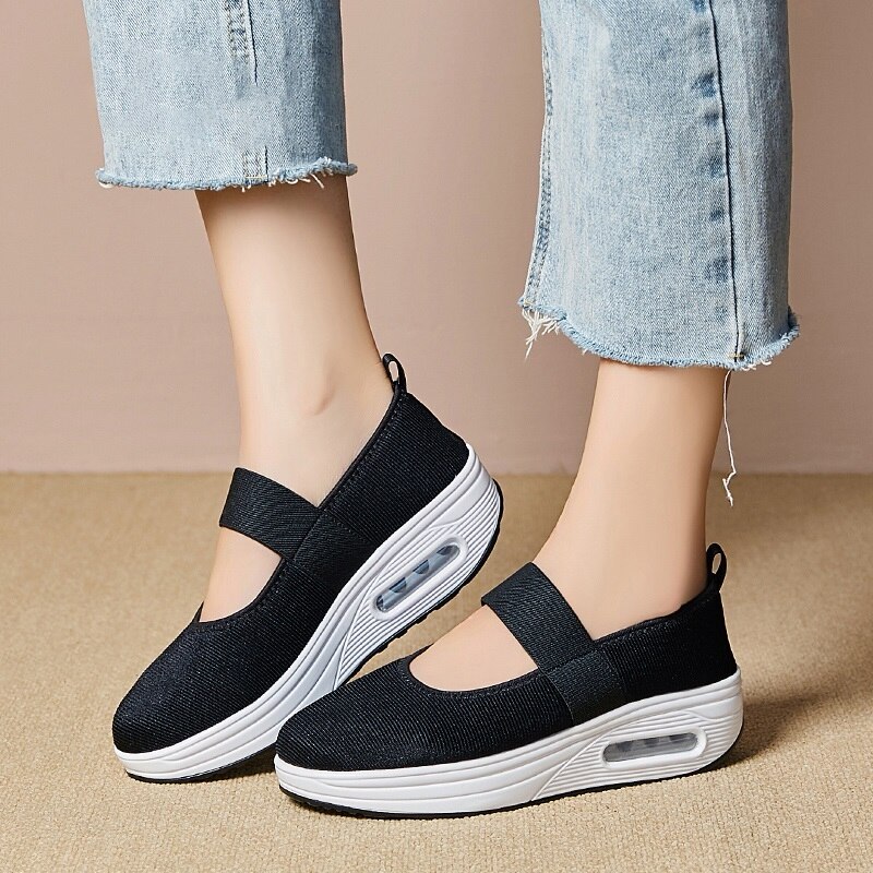Minika Women Toning Shoes Height Increasing Fitness Swing Shoes Female Platform Hook & Loop Slimming Shoes Air Sports Sneakers