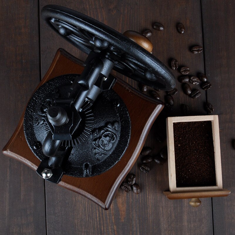Vintage Large-Wheel Coffee Coffee Grinder Household Coffee Bean Grinder Manual Coffee Grinder Hand-Cranking Coffee Machine